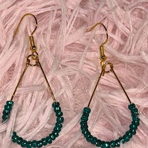 Chic Gold and Teal Beaded Drop Earrings
